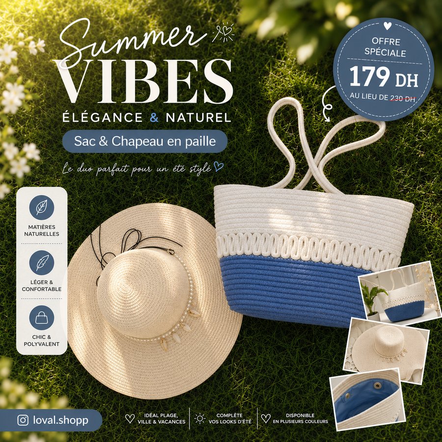 Ensemble LOVAL sac et chapeau bleu marine