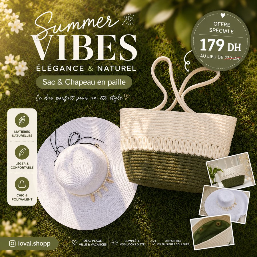Ensemble LOVAL sac et chapeau vert olive